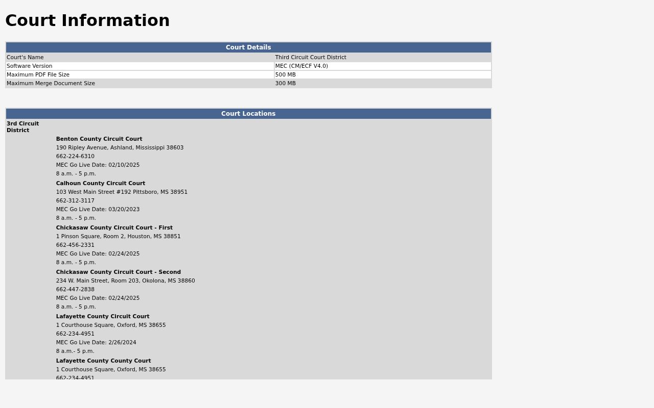 Chickasaw County criminal court docket Third Circuit MEC information page