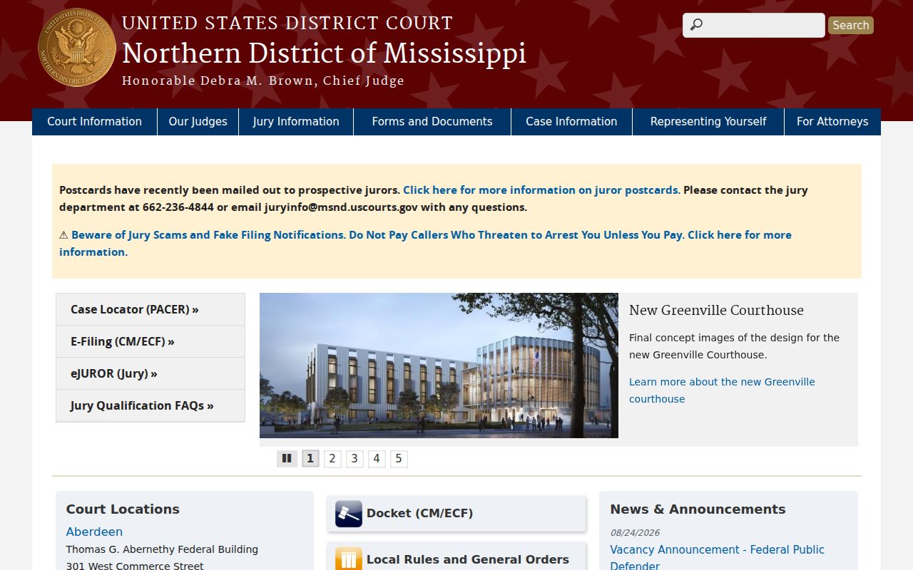 Chickasaw County court docket Northern District court access page