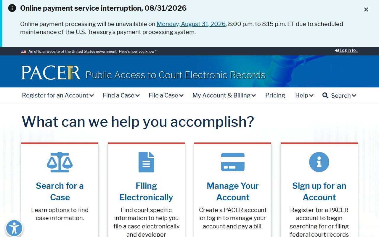 Chickasaw County court docket PACER federal access page