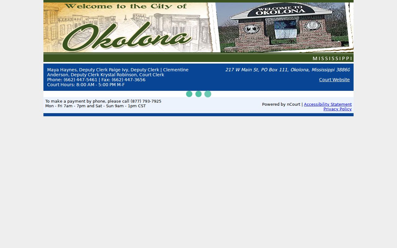 Chickasaw County traffic court Okolona nCourt payment portal